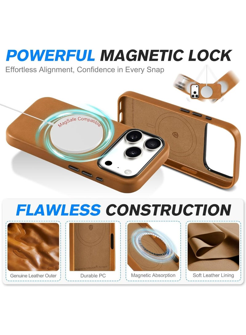 Aurheim iPhone 17 Pro Max LEATHER Case , Premium Handmade Cover with MagSafe Compatibility, Metallic Buttons, Military-Grade Protection, Anti-Scratch, Microfiber Lining (Sallow) - Image 3